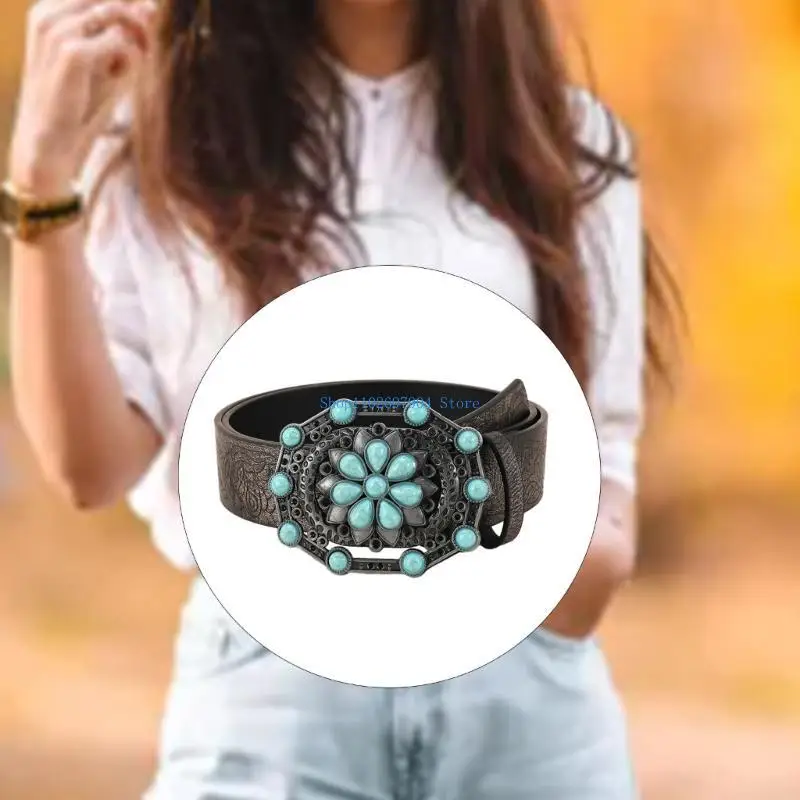 

N7YF Fashion Leathers Belt Women Engraved Belts Western Cowgirl Waist Belt