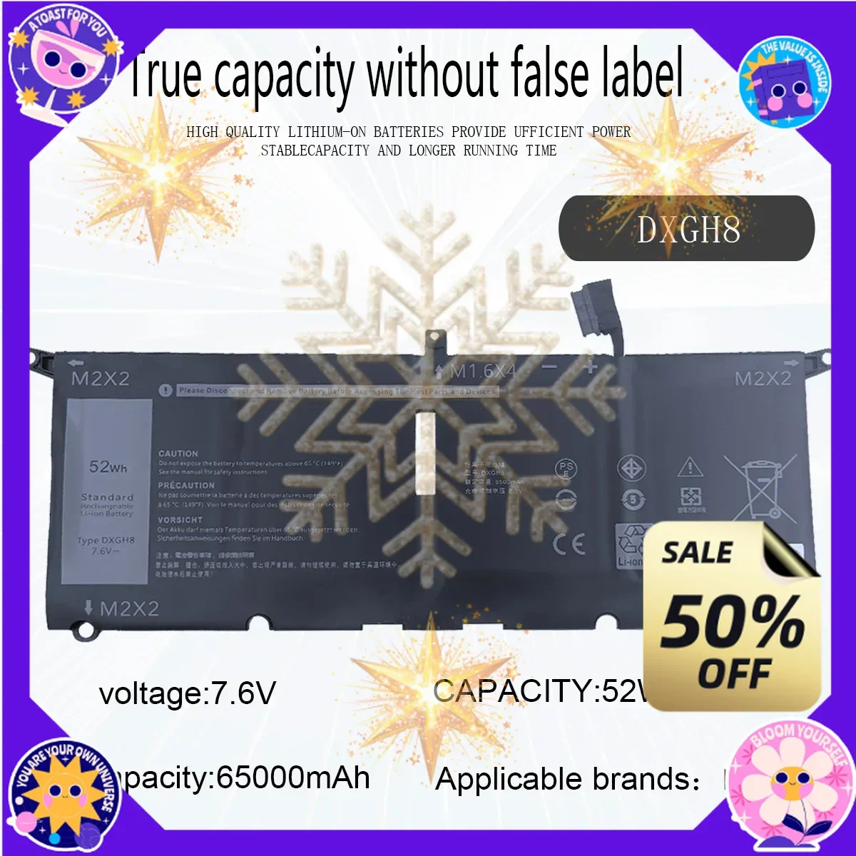 SWZY DXGH8 Laptop Battery For Dell XPS 13 9380 9370 7390 For Dell Inspiron 7390 2-in-1 7490 G8VCF H754V 0H754V P82G