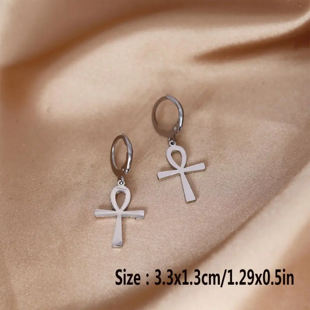 QIMING Ankh Cross Hoop Earrings For Women Men Egypt Jewelry Vintage Piercing Ear Religious Earrings Gift