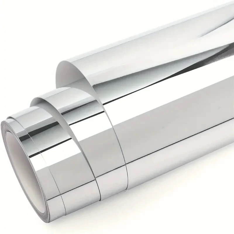 Premium Mirror Chrome Silver Stretchable Flexible Vinyl Wrap Film With Air Release Self Adhesive DIY Car Motorcycle Sticker