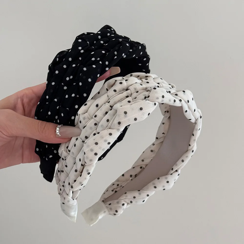 

Корейская широкая версия в горошек, плиссированная повязка на голову, новинка 2025, темпераментный стиль, французский высокий череп, верхний давление, аксессуары для головных уборов для волос