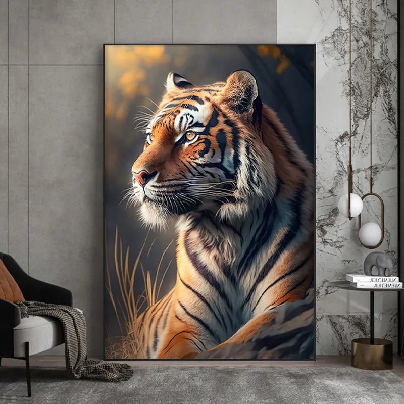 

Realistic Tiger Canvas Wall Art Majestic Animal Portrait Painting Luxury Wall Decor for Living Room Office & Hotel