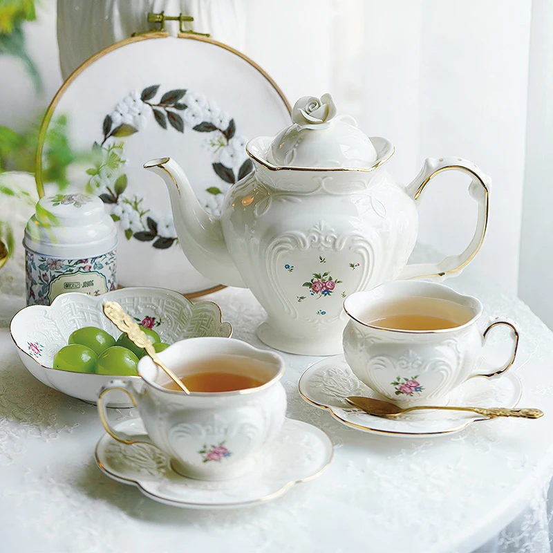 

English Teapot Set European Vintage Flower Tea Cup Court Style Ceramics Coffee Cup Saucer Pot Home Exquisite Drinking Utensils