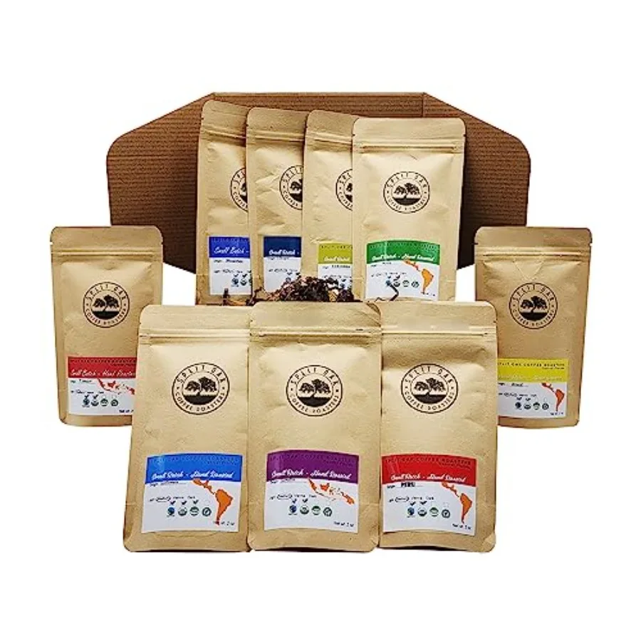 

Подарочный набор Gourmet Gift Box: Ассорти из цельных кофейных зерен, 9 видов кофе средней обжарки из разных стран мира, глобальная коллекция для дегустации, 2 унции (Ba)