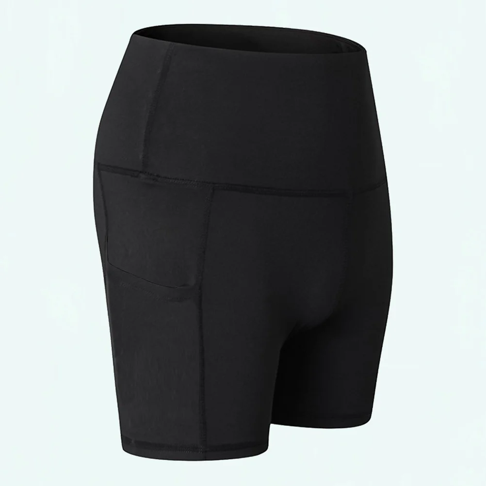 

Female Sports Shorts High Waist Yoga Pants Quick-Dry Trisection Length Xxl Black Side Pocket Elastic Sports Shorts