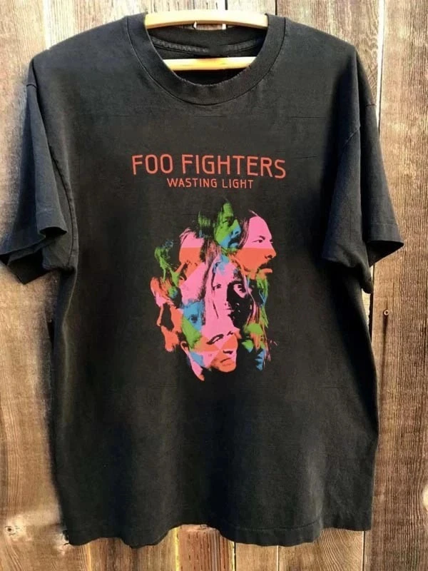 Men's Retro Foo Fighters Band Waste Light 2001 Tour T-shirt - Street Hip Hop T-shirt Fan Gift Printed Pattern Casual Street