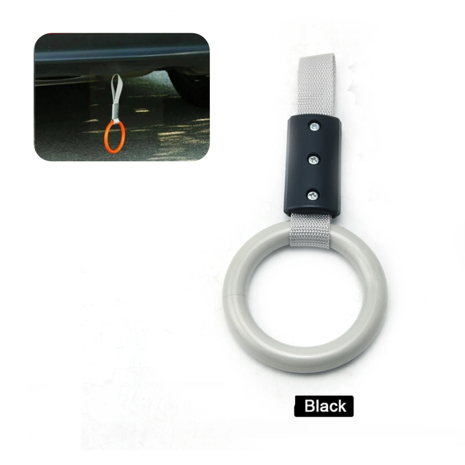 Round JDM Racing Car Pull Ring - Interior Grip & Rear Bumper Warning Loop + Subway/Bus Handle Strap Charm