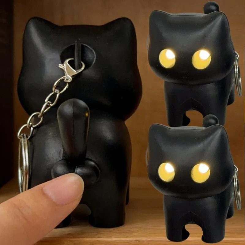 LED Cat Keychain Night Light with Meowing Sound Portable Mini Flashlight Key Ring for Bag Backpack Cute Animal Kids Adults Gift