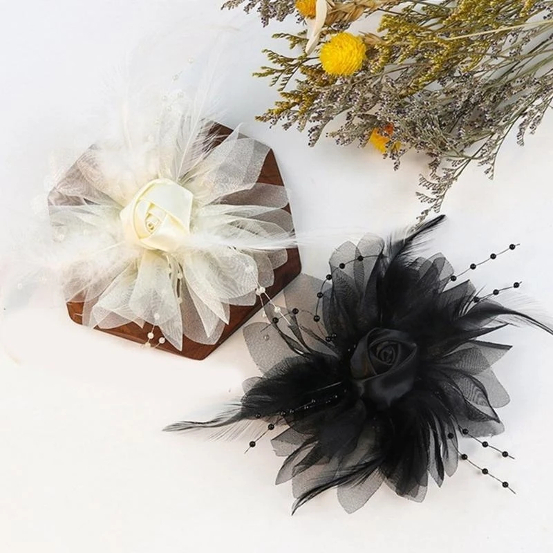 

5asd 3D Feathered Rose Flower for Handcraft Project Hairband Hat Garment Accessories