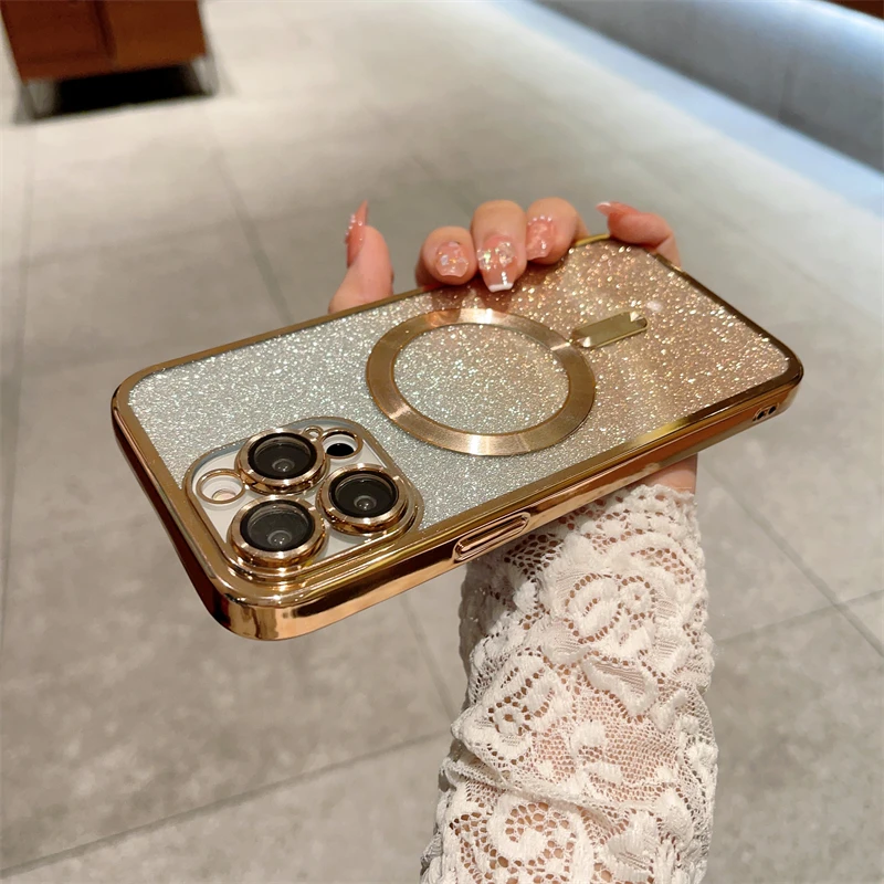 Für Magsafe Plating Gradient Glitter Clear Case für iPhone 14 Plus 11 12 13 Pro Max Weiche Silikon Magnetische Drahtlose Lade Abdeckung