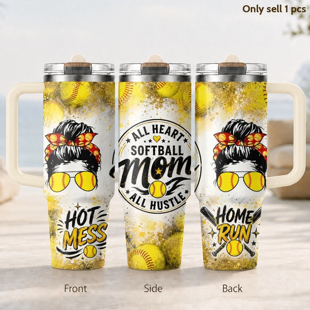 

Loud Proud Softball Mom Vacuum Flasks 40oz 3rd Gen Vacuum Insulated Stainless Steel Car Tumbler Cup with Handle Straw Lid