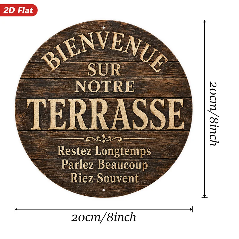 2D Flat, 1pc Round Metal Sign Wall Art, Home Decor, Wooden Decorative Sign, French - Inspired Design, Rustic Style,