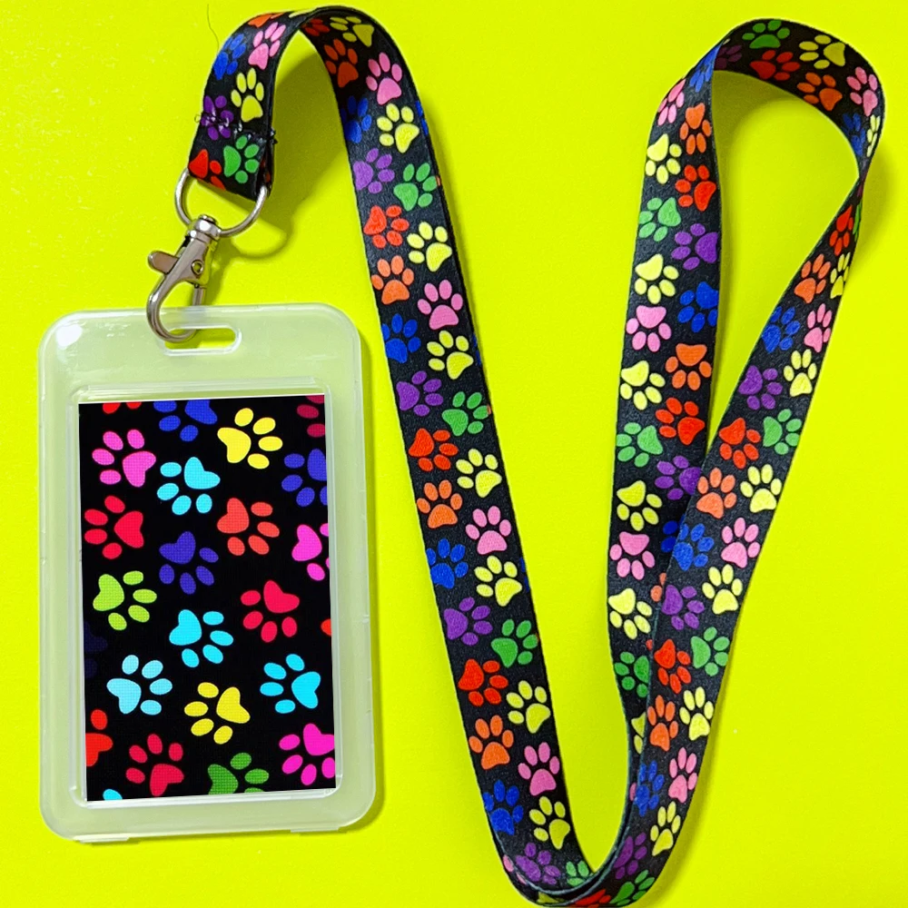 Rainbow Puppy Dog Paw Print Lanyard Key Chain Id Badge Holders Colorful Paw Lanyard w/ID Badge Holder Nurse Teacher Office Gifts