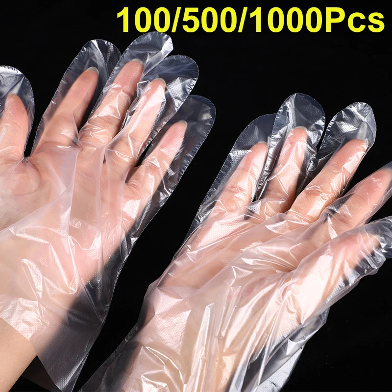 Disposable Gloves 100/200/500 Pcs Food Grade Transparent Gloves Plastic Cleaning Glove for Restaurant Fried Pizza Chicken Tools