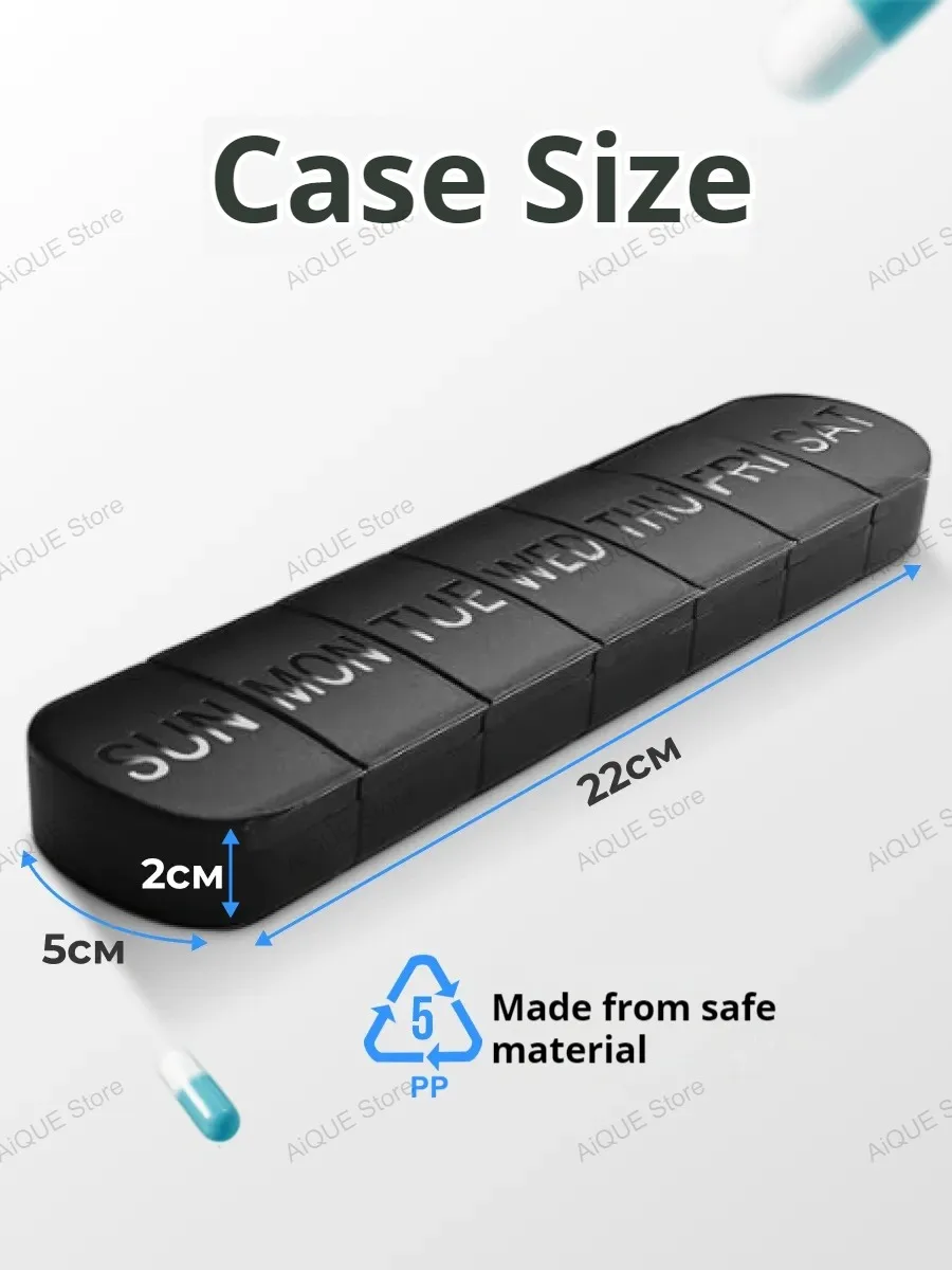 AiQUE Weekly Medicine Pill's Box Pill Case Drug Dispense Mini Portable Pills Organizer Case 7 Grids PillBox Tablet Storage