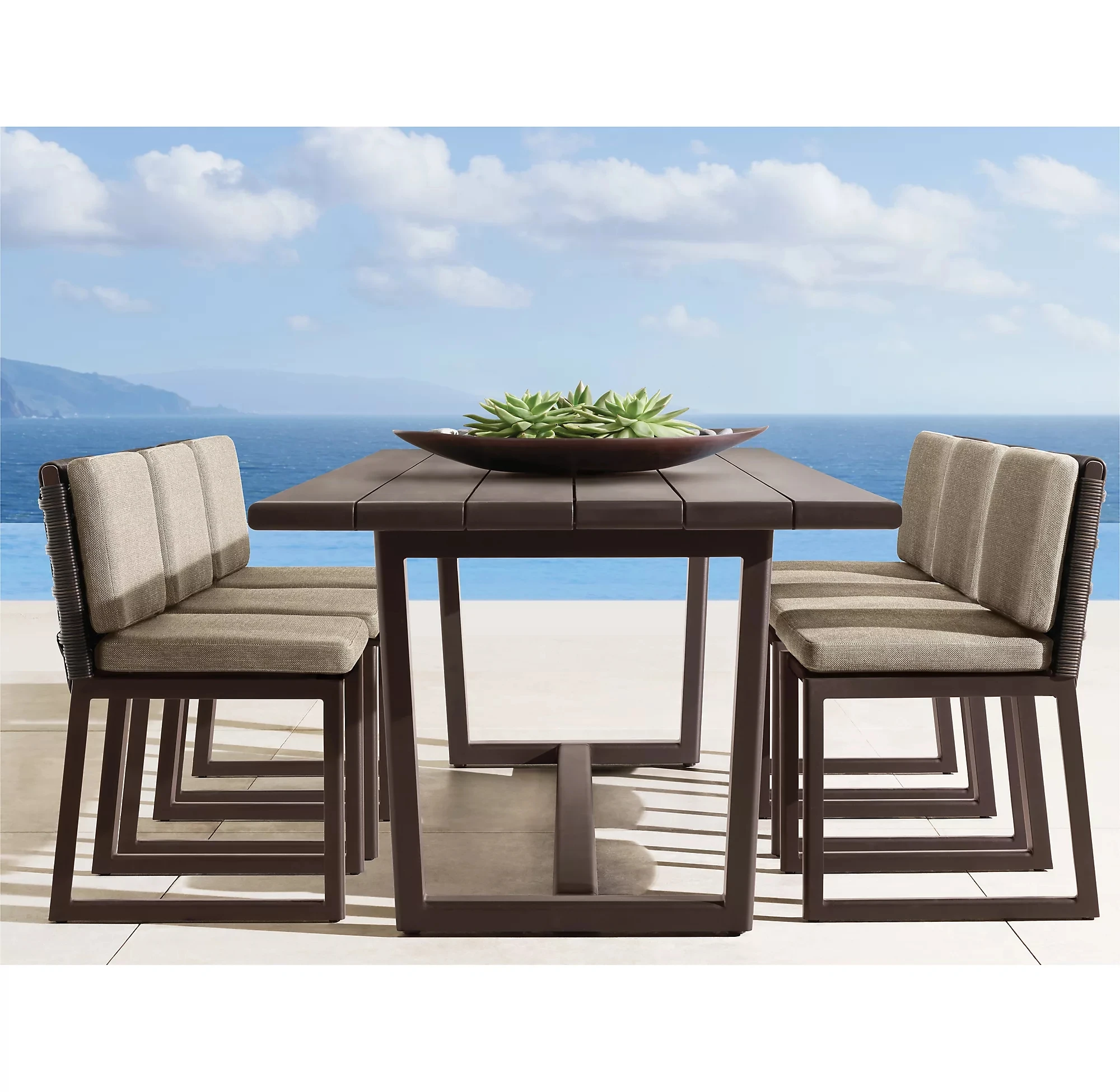 Outdoor Patio Furniture Six Seat All Weather Rattan Backrest Chair Aluminum Luxury Dining Set