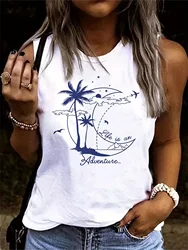Women's Summer Coconut Tree Print Large Casual Sleeveless Loose Tank Top T-shirt