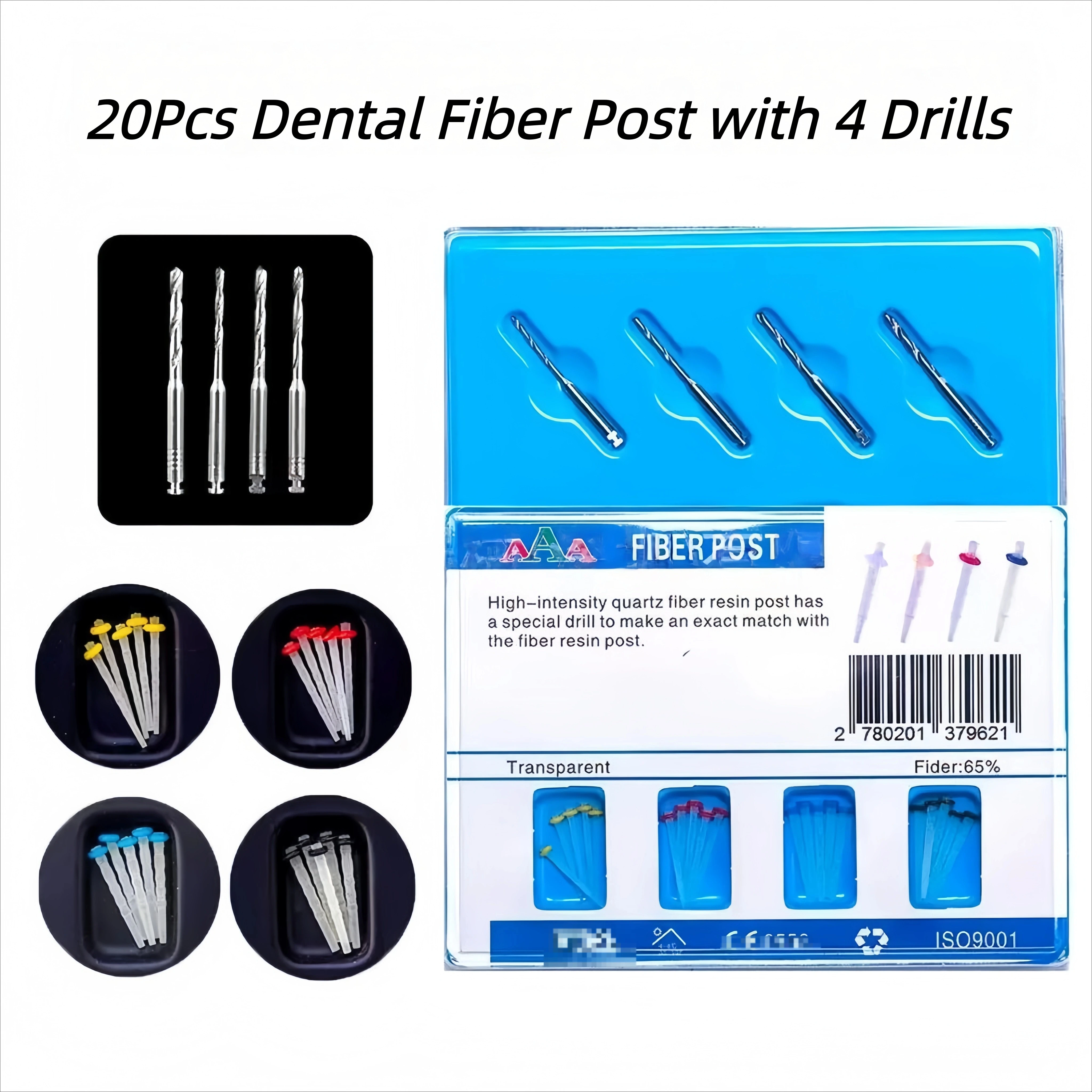3A Threaded Quartz Fiber Post Kit, High-Translucency Root Canal Build-Up System with P-Drill for Endodontic Restoration