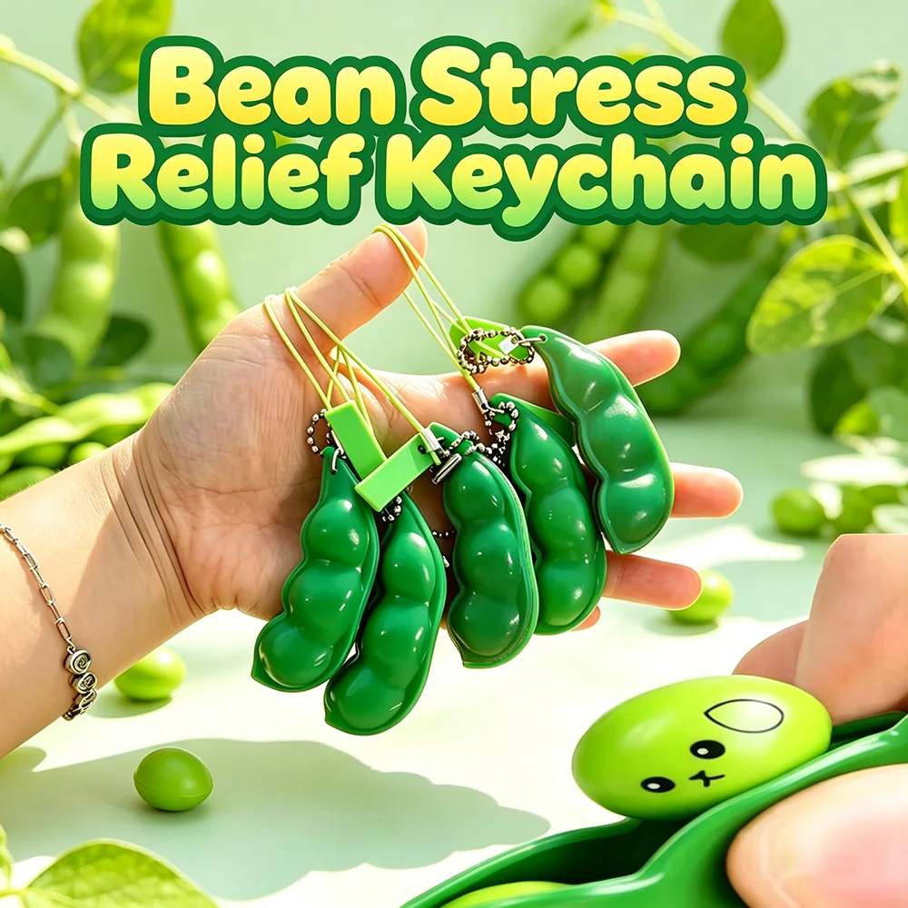 Mini jouet à presser Edamame mignon, porte-clés anti-stress en forme de coque de pois, porte-clés fidget Kawaii Mochi Bean, pendentif de sac pour adultes, cadeau de fête