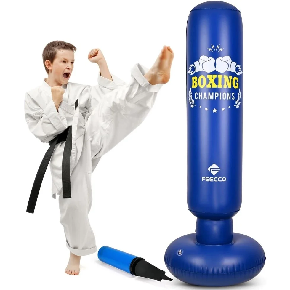 Kids Punching Bag, 5 ft Free Standing Punching Bag for Kids 3~12, Inflatable Boxing Bag with Hand Pump Included, Gifts for Boys