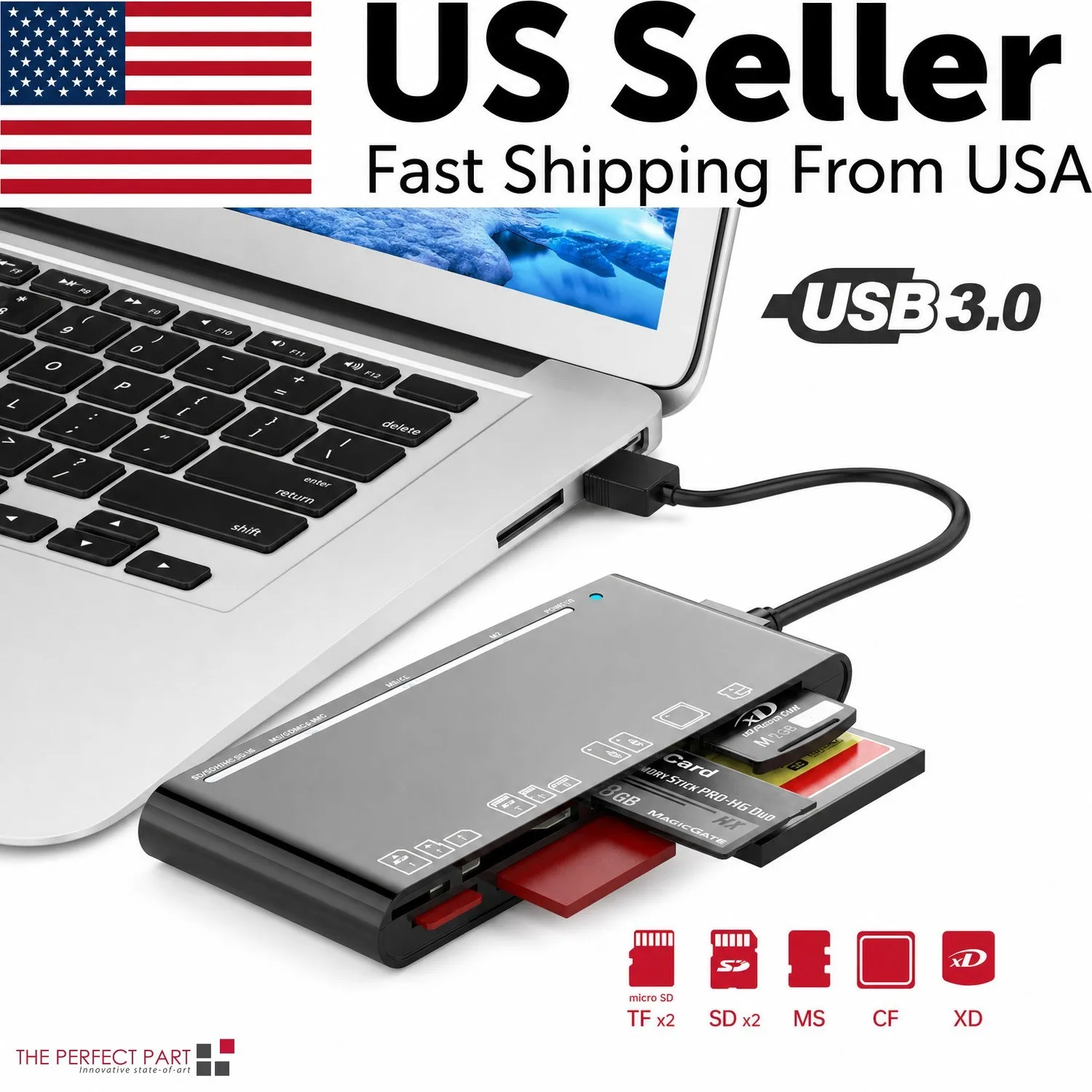 USB 3.0 Memory Card Reader 7 in 1 Adapter Hub For SD CF TF Micro SD XD MS High Speed Photo Video Transfer For PC Laptop Ma