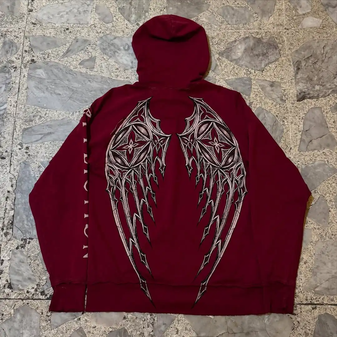 Affliction Red Gothic Hoodie New Fashion Oversize Pattern Zipper Hoodie Coat Men Clothing Loose Sweatshirt Couple Casual Hoodie