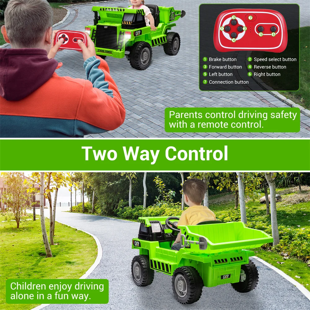 12V Ride On Dump Truck with Remote Control Music Electric Car Gift For Kids Rechargeable 70 W Motors  With Parents Control