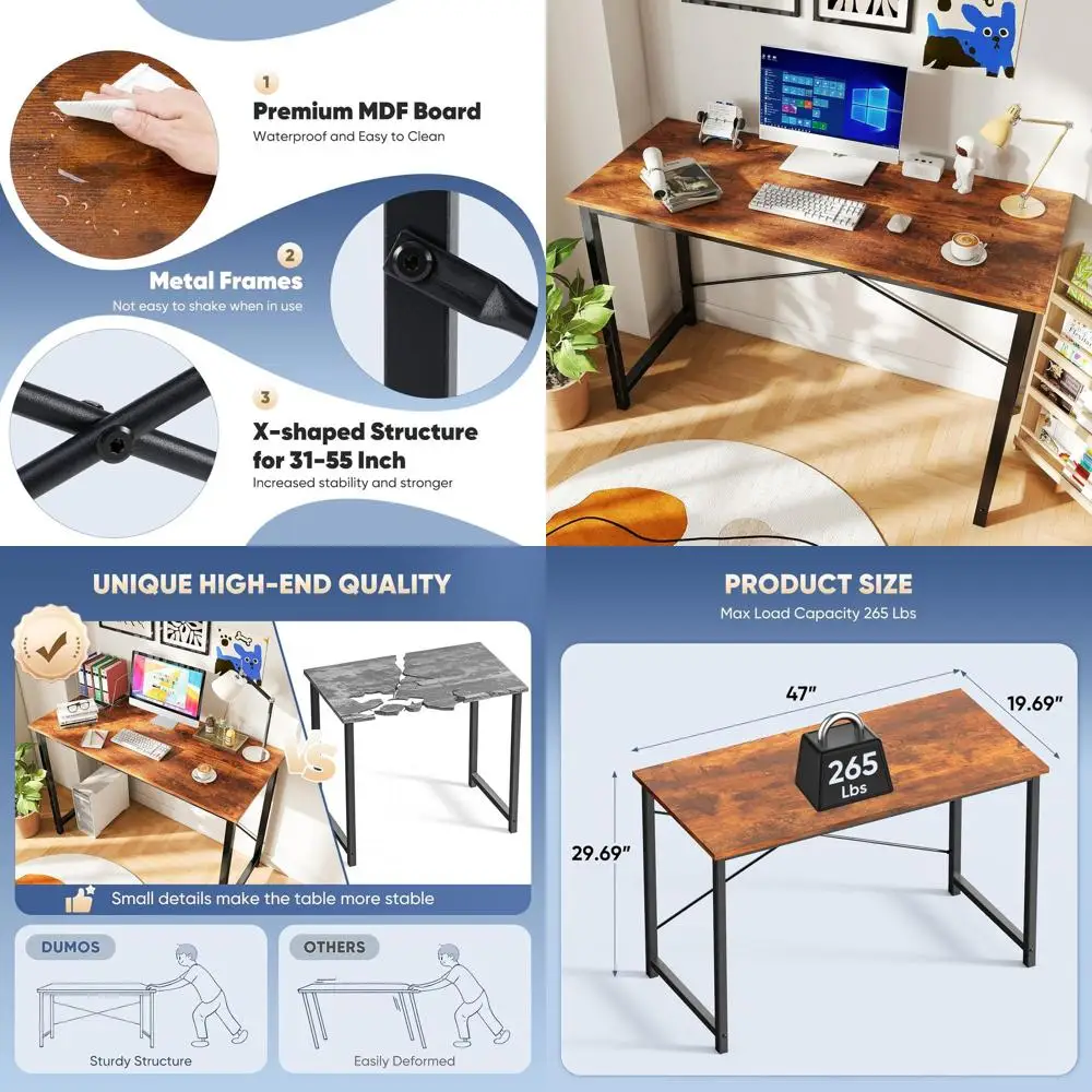 

Компактный домашний офисный стол 47, современный письменный стол для учебы с X-образной опорой, отделка из коричневого дерева