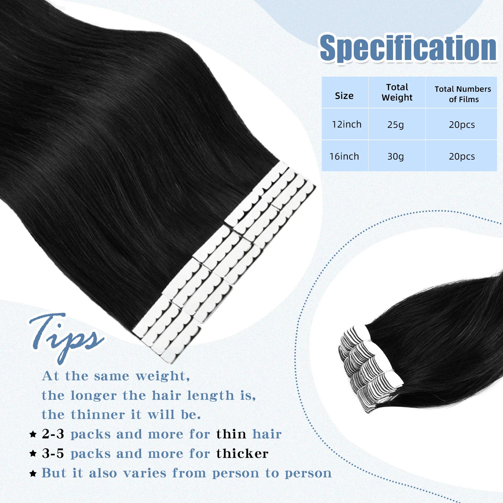 K.S WIGS Tape In Human Hair Extensions Straight Seamless Skin Weft Black Brown Natural Non-Remy Human Hair Invisible Tape Ins