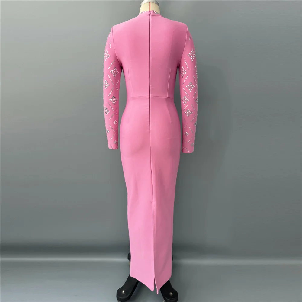 فستان سهرة نسائي شتوي 2025 مع تطريز حجر الراين، مشد، رقبة عالية، فستان طويل، Y2K جديد، فستان حفلات عالي الجودة