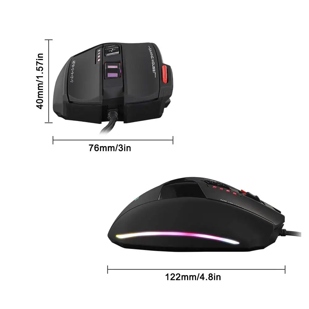 C13 Gaming Mouse, AFUNTA LED Optical Gaming Mouse Wired with 13 Programmable Buttons, Compatible with PC Mac Laptop, DPI 1500/25