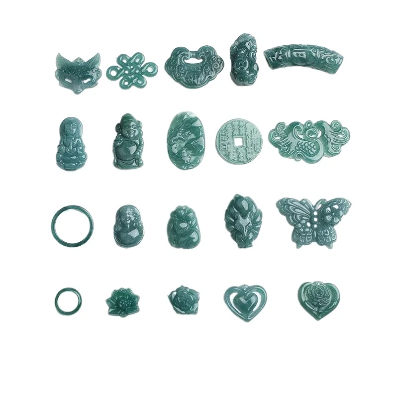 2PC Natural Blue Water Jadeite Jade Heart Fox DIY Bracelet Pendant Bead Earrings Charm Jewellery Fashion Accessories Gift