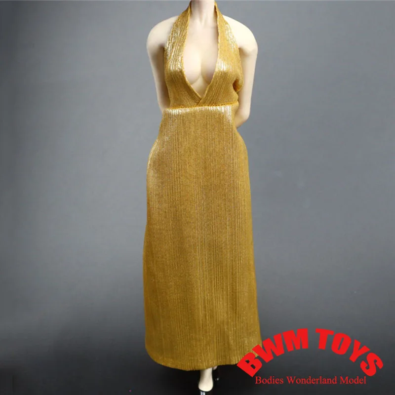 6 цветов, масштаб 1/6, женское элегантное яркое вечернее платье с глубоким V-образным вырезом, длинная юбка, подходит для 12-дюймовой фигурки солдата, тело