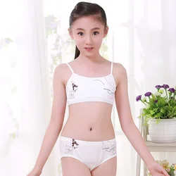 Round Yuan Growing Girl Bra Boxers Pink White Black Red Beige Soft Healthy Female Cotton Boxers Bra Tops Size 140-170