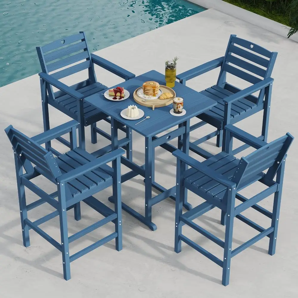 

Bar Height Outdoor Table and Chairs Set, HDPE Wood Grain Patio Bar Table and Chairs with Heart Cutout Design, WeatherResistant
