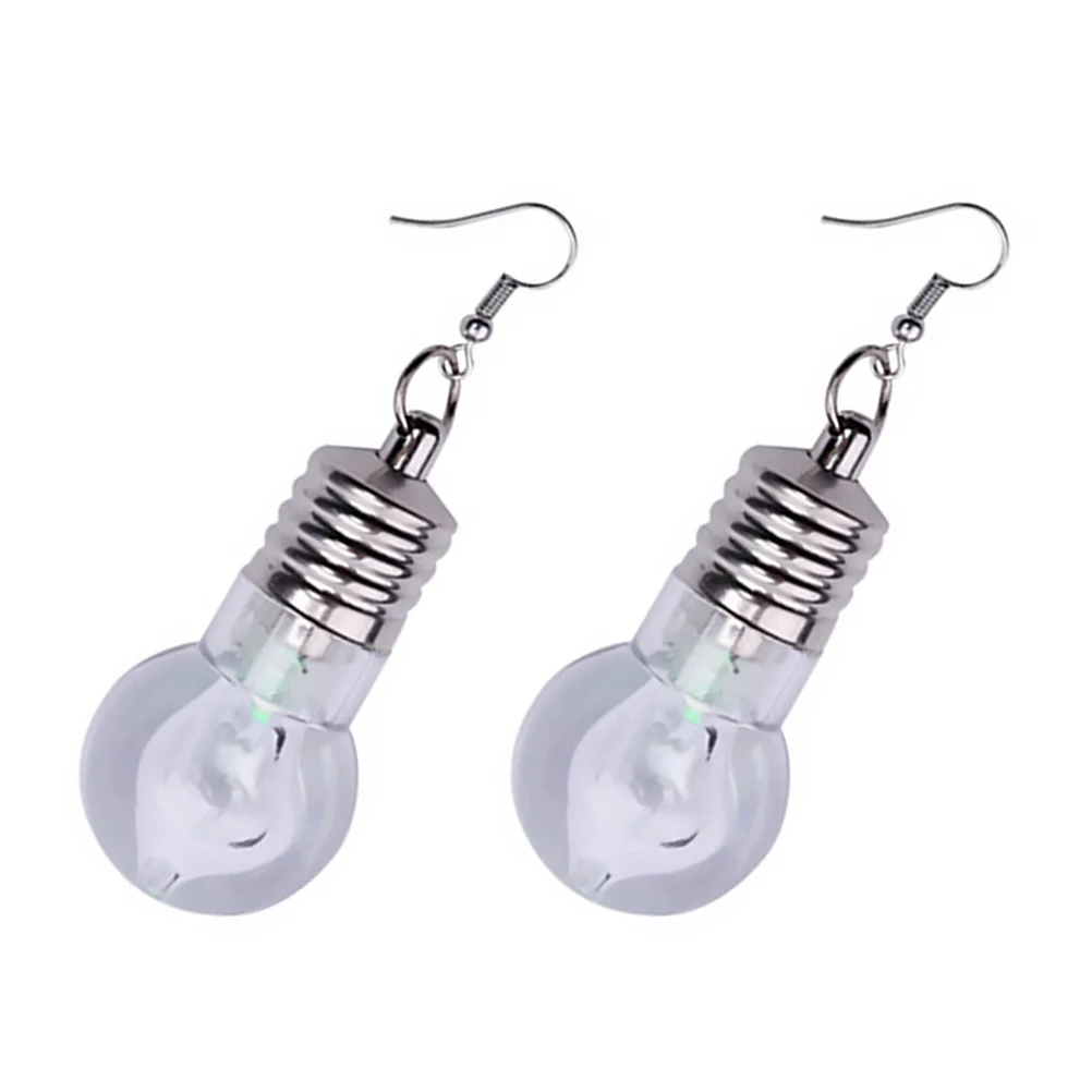 2 Pairs 7 Color LED Light Bulb Earrings Shiny Night Party Drop Ear Pendants Resin Dangle Decorations Wear Gifts Valentine