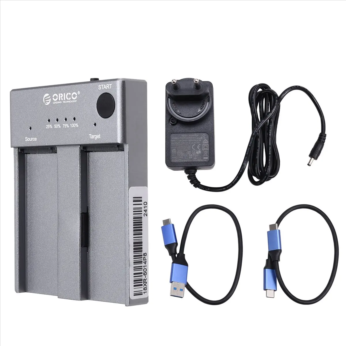 A46U ORICO M.2 NVMe Cloner Dual Bay, Aluminum, USB-C, M.2 Duplicator Offline Clone EU PLUG