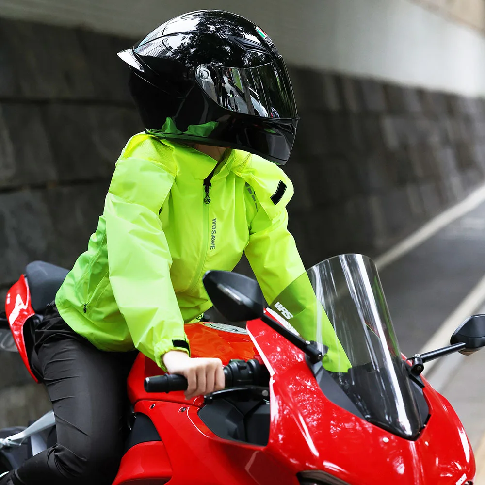 WOSAWE Motorcycle Women Raincoat Cap Pocket Riding Reflective Waterproof Motorcyclist Split Capa De Chuva Motoqueiro Impermeable