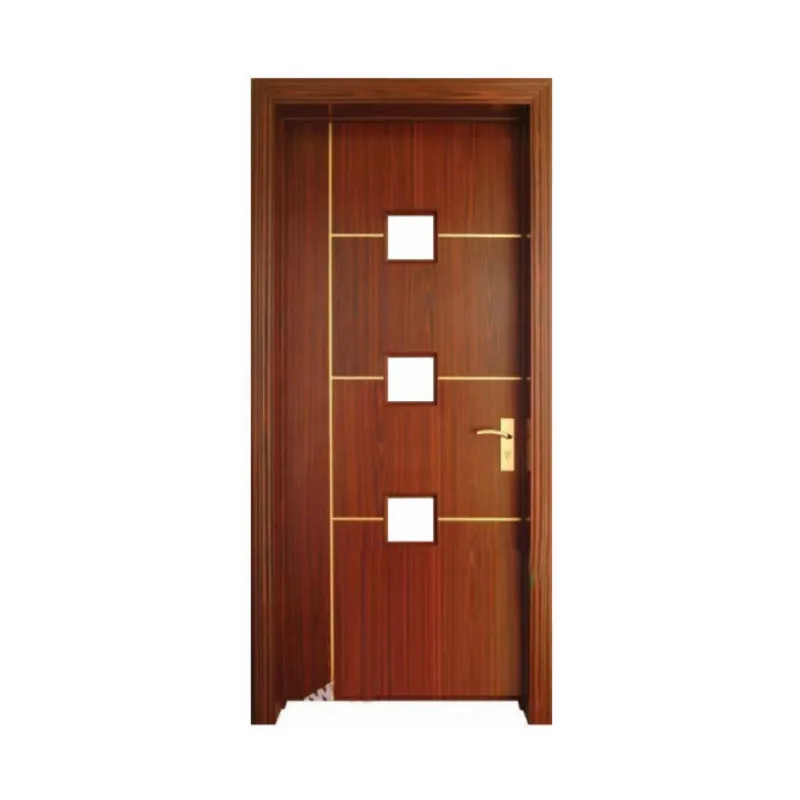 Modern MDF Wooden Door Interior Flush Glass Wood Veneer Residential Room Door