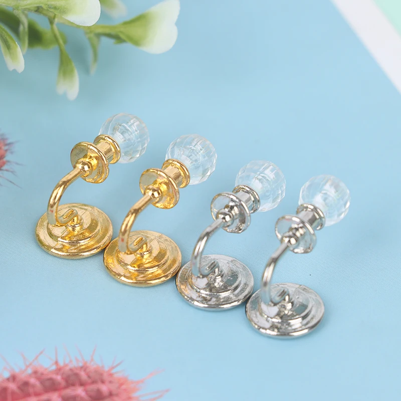 1Pair Dollhouse Miniature Silver/Gold Crystal Wall Lamp Model 1:12 Mini Wall Light Doll House Decor Accessories