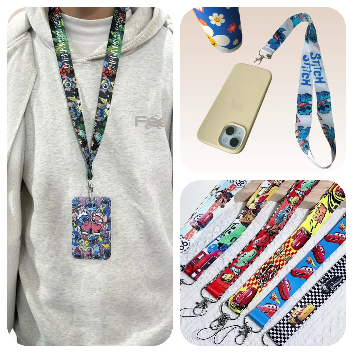 5/6/8 Buah Set Tali Lanyard Anime Disney Stitch Tali Lanyard Ponsel Putri Kawaii Tali Leher Kartun Gantungan Kunci Tali Lanyard Kartu Hadiah Anak