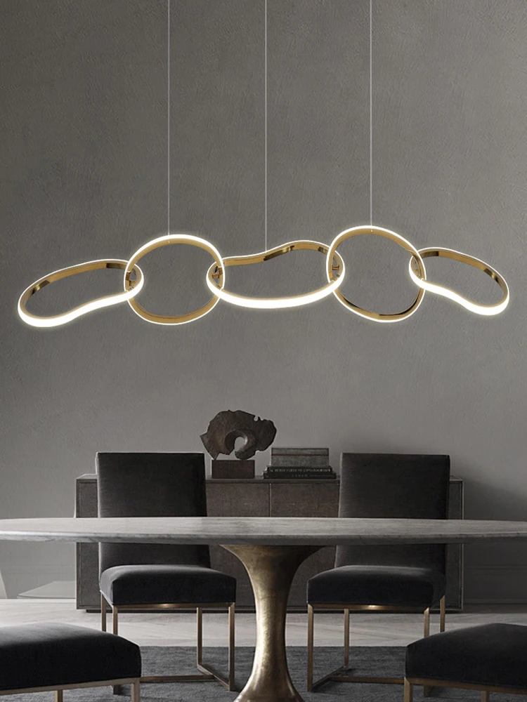 Creative Dining Room LED Pendant Lights Circle Circle Combination Pendant Lights Designer Loop Fixed Stainless Steel Circle Art