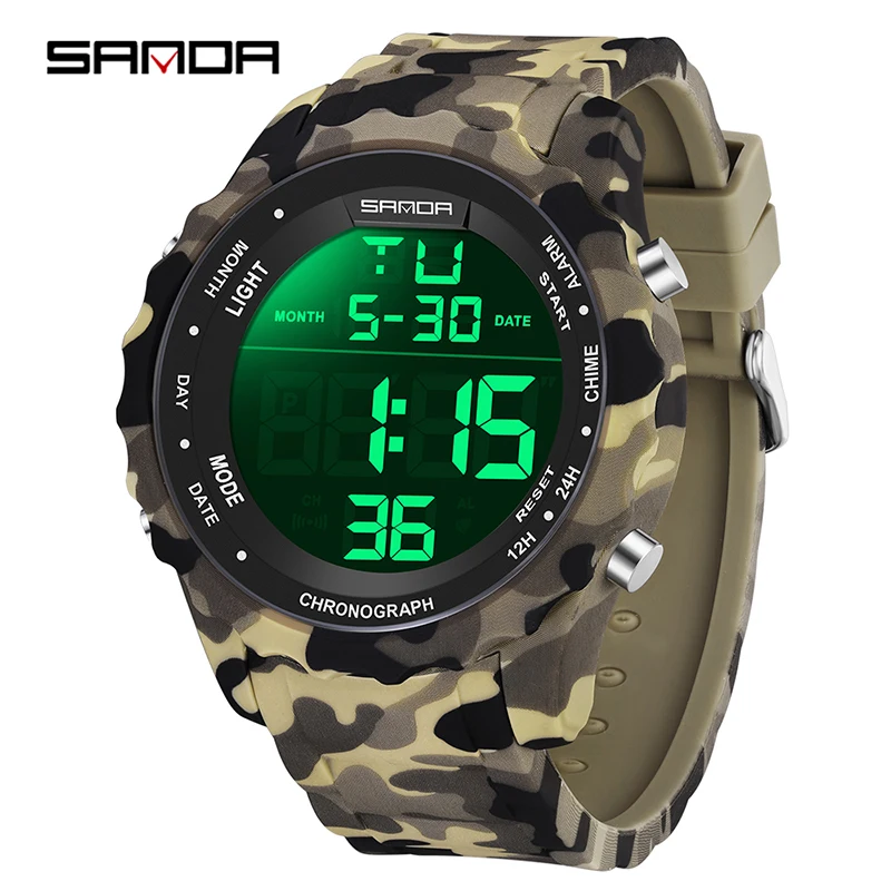 SANDA Top Brand G Style Camouflage Military LED Digital Watch Men Waterproof Clock Outdoor Sport Watches Male Electronic Watch