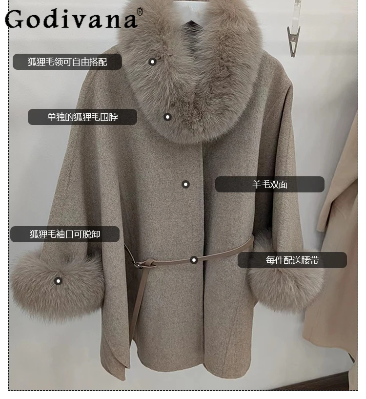 

2025 зимняя новая высококачественная накидка средней длины, элегантная женская двусторонняя кашемировая шуба в корейском стиле для женщин