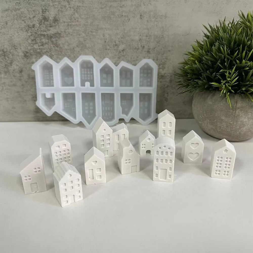 

3D Nordic Style Small House Silicone Mold 12-hole House Candle Molds Mini Houses Plaster Concrete Cement Mould Aroma Soap Molds