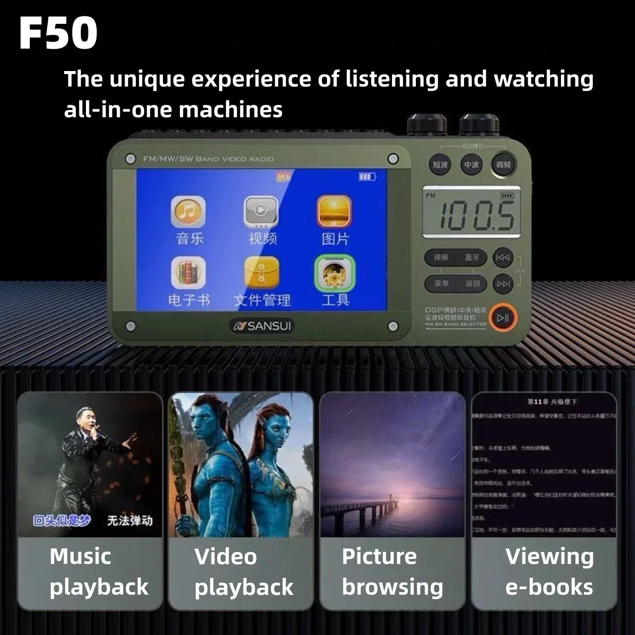 

F50 Portable Old-fashioned Rechargeable Radio Semiconductor Video Player Outdoors Multifunctional Wireless Bluetooth Speakers