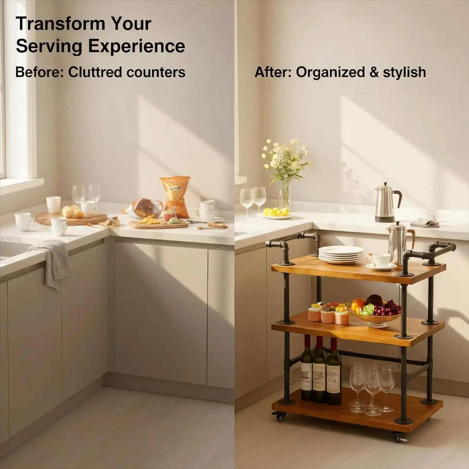 

Retro style iron and wood combined with home push dining cart creative multi-layer living room storage table floor