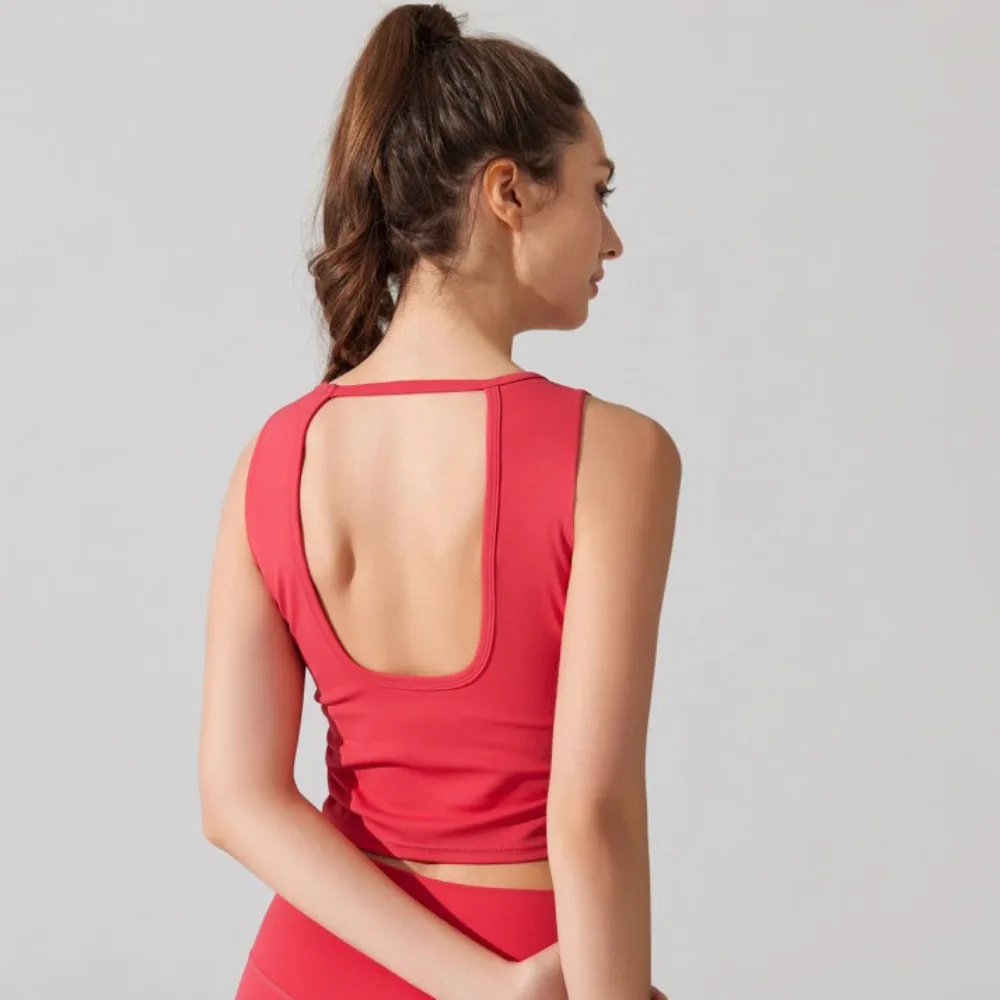 Reggiseno sportivo da donna senza schienale con coppe imbottite integrate Gilet da yoga traspirante per allenamenti primaverili estivi, abbigliamento da palestra e da corsa