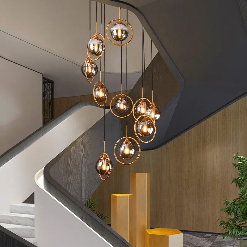 Nordic Glass Pendant Lamp Retro Chandelier for Living Dining Room Bedroom Long Staircase Home Decor Lighting Fixtures Lustre