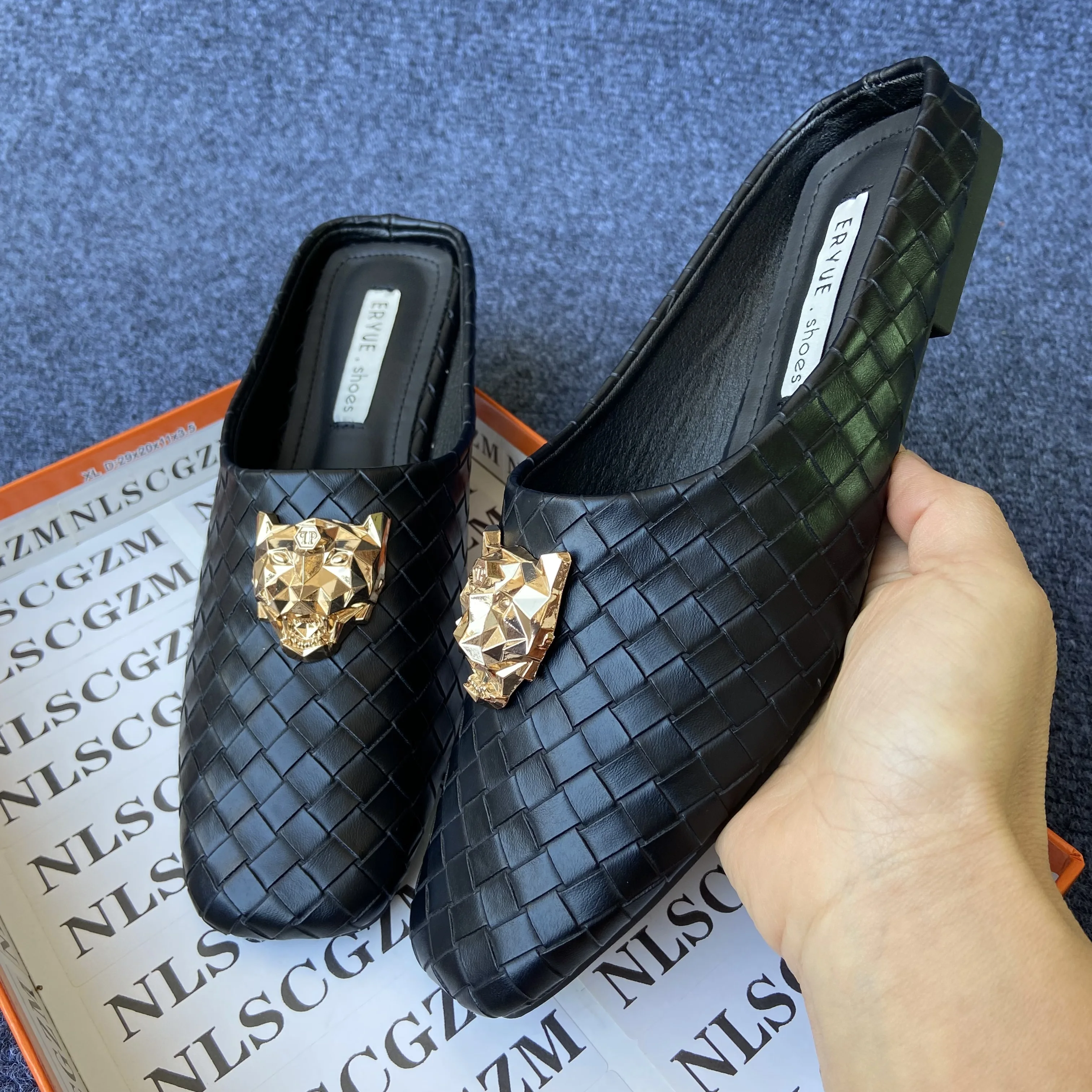 

elegant solid square toe mules flats designer shoes luxury casual business office shoes women party closed toe mules